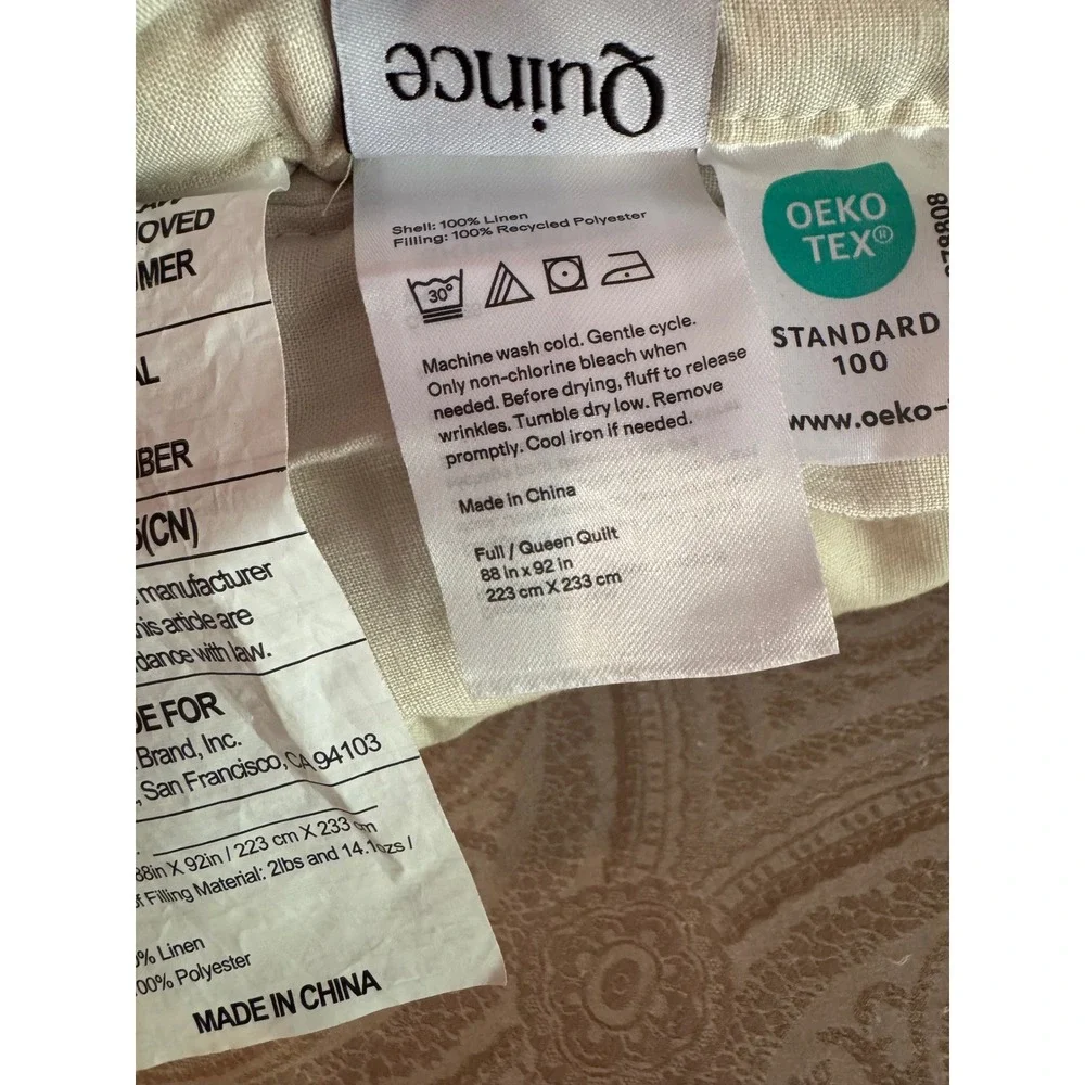Quince European Linen Dream Quilt Full/Queen Color Sand